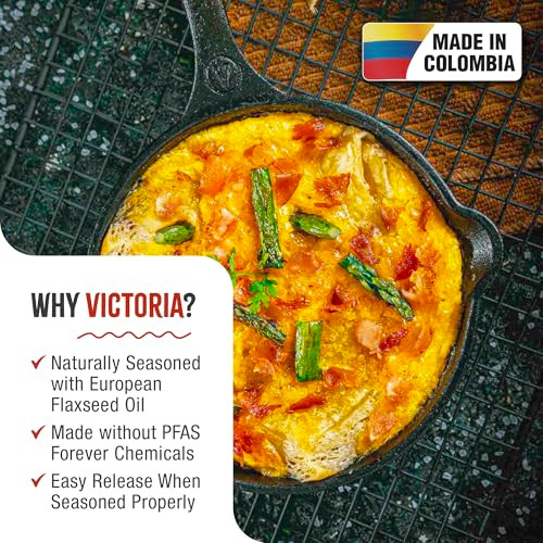 Victoria 8-Inch Cast Iron Skillet Pre-Seasoned Cast-Iron Frying Pan with Long Handle Made