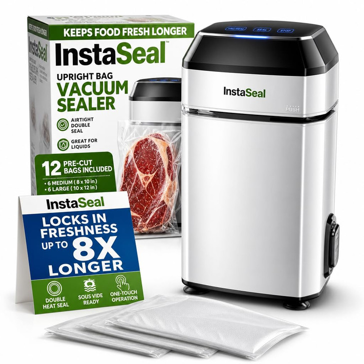 InstaSeal Upright Vacuum Sealer for Food with 12 Bags