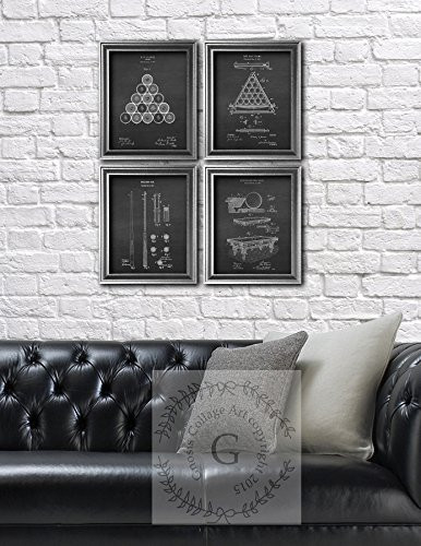 Billiards Pool Room Decor Set of 4 Unframed Art Prints of Billiards Patent Diagrams