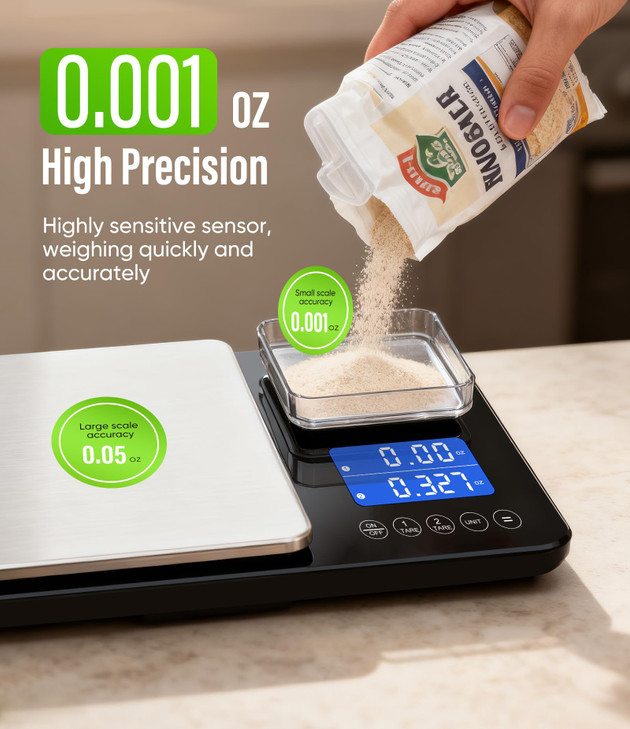 Digital Dual Platform Kitchen Scale 33 lb Large and 1.1 lb Mini Food Scale with Dual-Line LCD