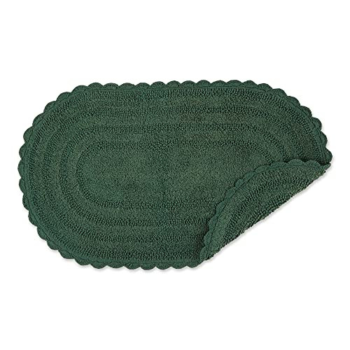 DII Crochet Collection Reversible Bath Mat Large Oval 21x34 Dark Green