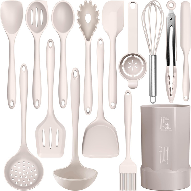 AOTHOD Silicone Cooking Utensils Set - 446°F Heat Resistant Kitchen Utensils Turner Tongs Spatula