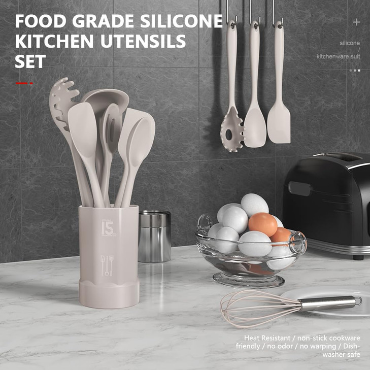 AOTHOD Silicone Cooking Utensils Set - 446°F Heat Resistant Kitchen Utensils Turner Tongs Spatula