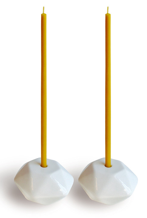 Set of 2 Small White Ceramic Candleholders for Votprof Slim Taper Candles Durable Modern Design
