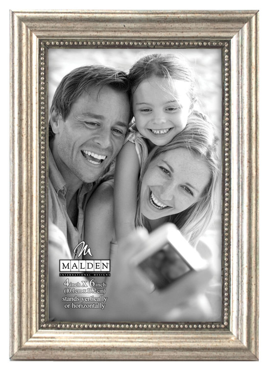 Malden International Designs Classic Wood Picture Frame 4 by 6-Inch Silver Bead
