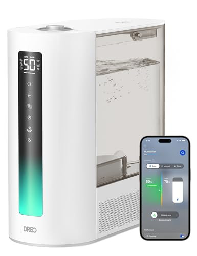 DREO 6L Smart Humidifiers for Bedroom Warm and Cool Mist for Large Room - Model DR-HHM003S Grey