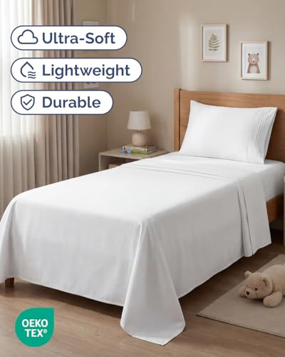 Twin Size 3 Piece Sheet Set - Comfy Breathable and Cooling Sheets - White