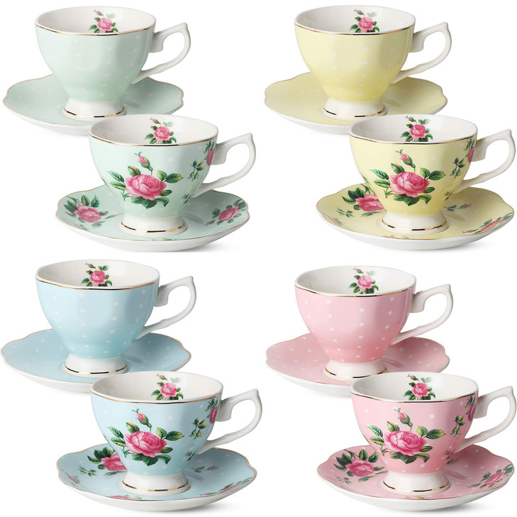 BTaT- Floral Tea Cups and Saucers Set of 8 8 oz