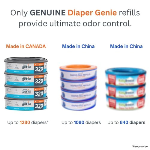 Diaper Genie Essentials Round Refill 4-Pack Holds Up to 1280 Newborn Diapers Features Unscented