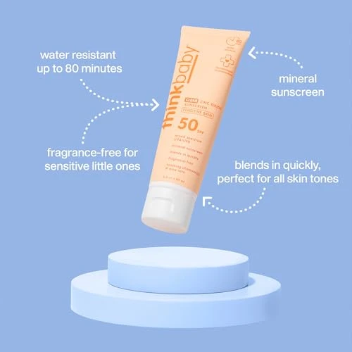 Thinkbaby Baby Sunscreen for Sensitive Skin SPF 50, 3 Fl Oz Mineral Formula