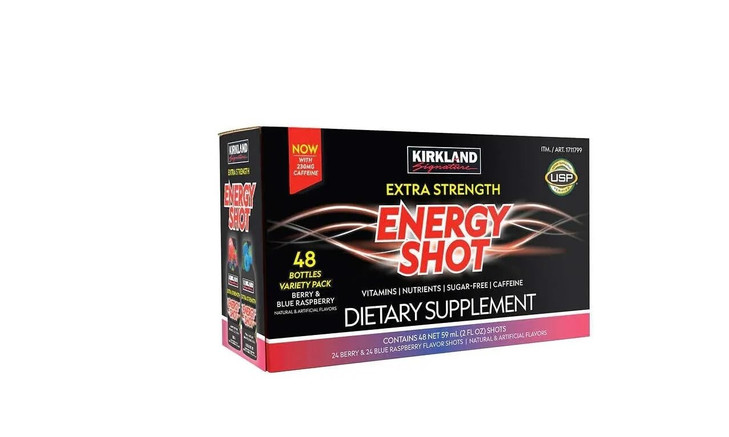 Kirkland Signature Extra Strength Energy Shot, Dietary Supplement 48 Bottles Variety Pack of 2 Fl Oz