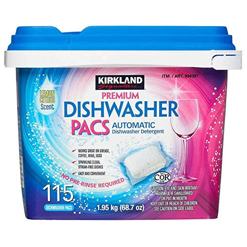 Kirkland Signature Premium Dishwasher Detergent Pacs Lemon Citrus Scent - 115 Pacs (68.7 oz) + Bonus
