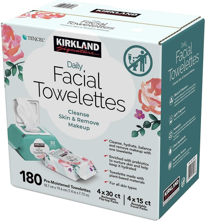KIRKLAND Signature Daily Facial Towellettes, 4.53 Pound (180 Count, 1-Box)