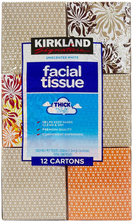 Kirkland Signature Facial Tissue, 2-Ply - 90 ct - 12 pk