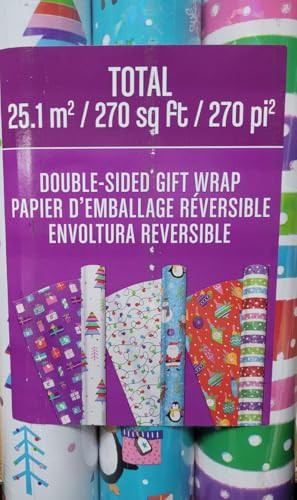 Kirkland Double-Sided Holiday Gift Wrap Paper 3-Pack Seasonal Theme 270 SQ FT White/Blue/Lines