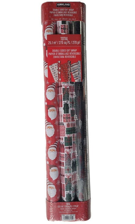 Kirkland Double-Sided Gift Wrap 3 Rolls Christmas Wrap 270 sq ft Silver/Red/White