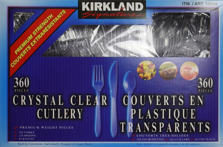 Kirkland Signature - neys Heavyweight Clear Cutlery - 360 Pieces - Includes Weight Plastic Forks