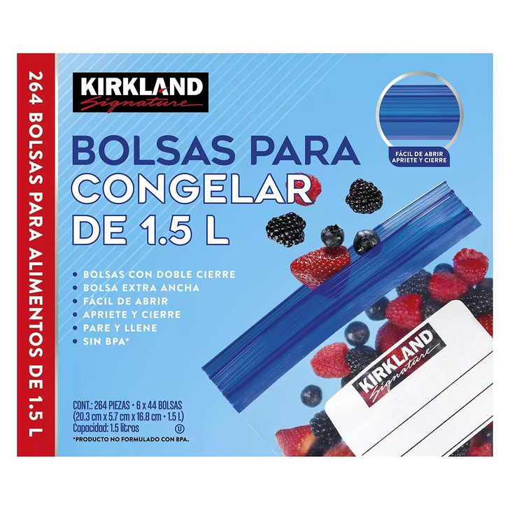Kirkland Signature Freezer Quart Plus Food Bags Double Zipper, 264 Count