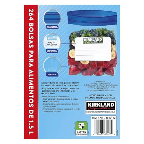 Kirkland Signature Freezer Quart Plus Food Bags Double Zipper, 264 Count