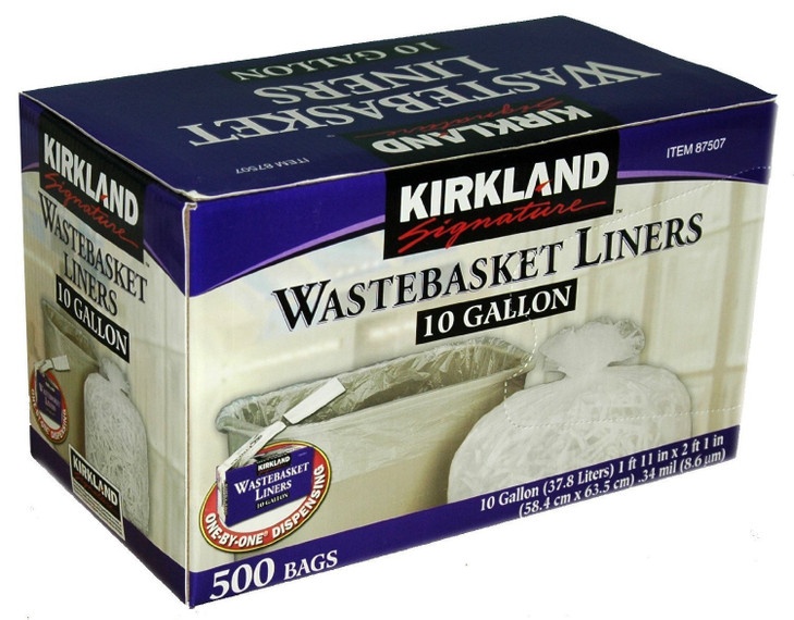 Kirkland Signature 10 Gallon Clear Wastebasket Liner, 2 Pack (500 Bags) - BHBUSAZIN027988