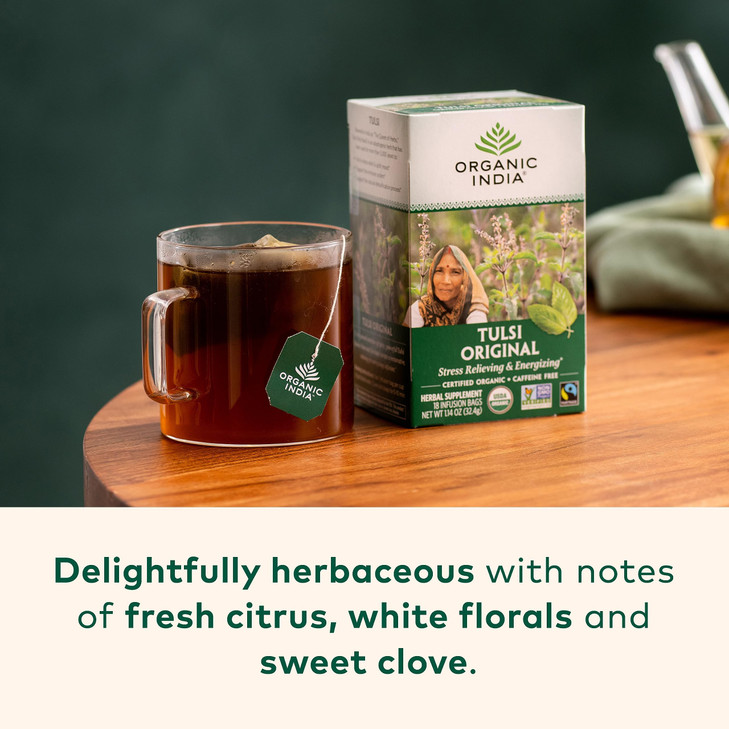 Organic India Tulsi Original Herbal Tea - Holy Basil, Stress Relieving & Energizing, Immune Support