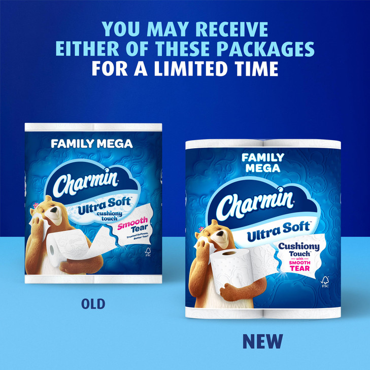 Charmin Ultra Soft Cushiony Touch Toilet Paper, 24 Family Mega 123 Regular Rolls, White