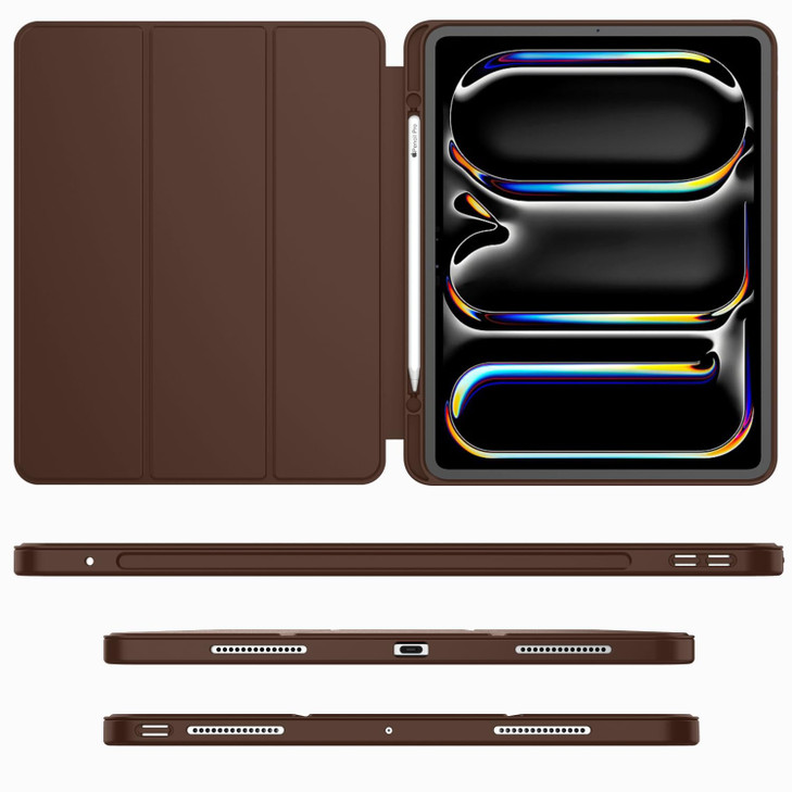 iMieet iPad Pro 13 Inch Case (M5/M4) 2025/2024 with Pencil Holder, Trifold Stand Smart Case with Soft TPU Back, Auto Wake/Sleep (Chocolate)