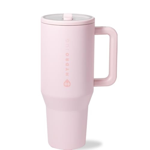 HydroJug Traveler 32oz, Insulated Tumbler with Handle & Straw, Pink Sand