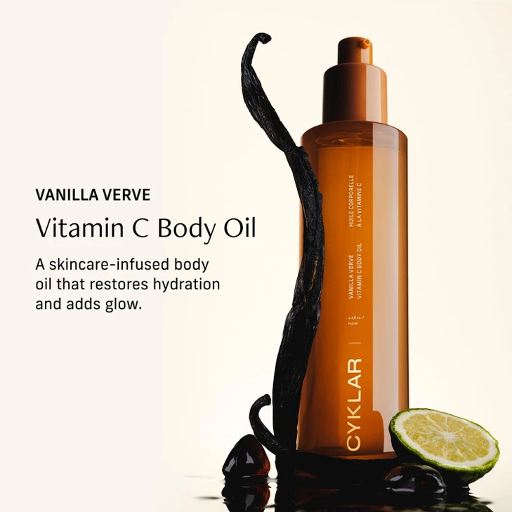 CYKLAR Vitamin C Body Oil for Women and Men. Moisturizing Vanilla Verve Scented Body Serum
