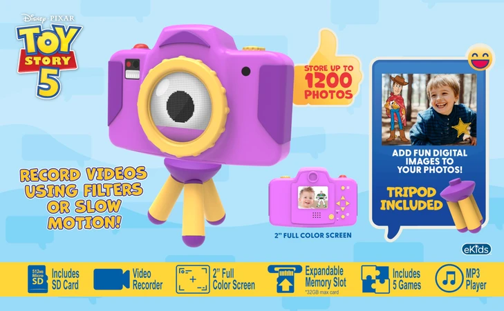 Toy Story 5 Kids Camera with SD Card and Tripod, Digital Camera for Kids