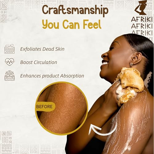 African Net Sponge Premium Authentic Exfoliating Body Scrubber Extra Long Stretch Bath Sponge for Shower Deep