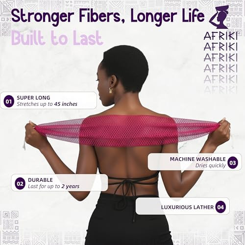 African Net Sponge Premium Authentic Exfoliating Body Scrubber Extra Long Stretch Bath Sponge for Shower Deep