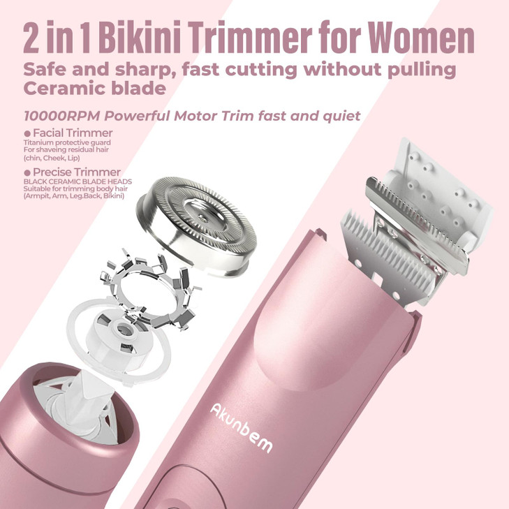 Akunbem Bikini Trimmer for Women 2 in 1 Electric Razors for Women