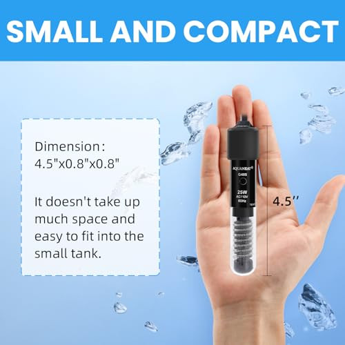 AQUANEAT Aquarium Heater 25W Small Betta Fish Tank Heater Mini Preset Water Thermostat with a Thermometer