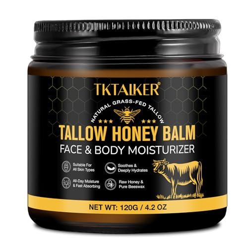 Beef Tallow for Skin Beef Tallow for Face Hydrating Tallow Balm with Raw Honey and Beeswax Grass Fed Beef Tallow Raw