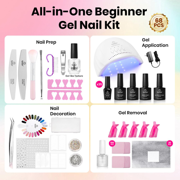 Beetles Gel Nail Polish Kit with UV Light 68 Pcs 35 Colors Gel Nail Kit