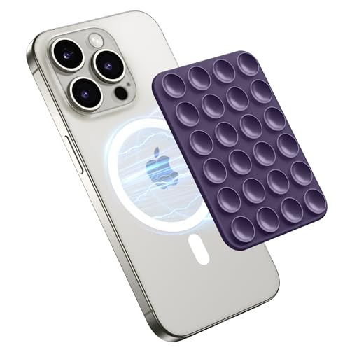 GONEZ Magnetic Suction Cup Mount, Hands-Free Silicone Grip Holder for iPhone & Android, Shower Phone Stand for Selfies & Videos, Deep Purple