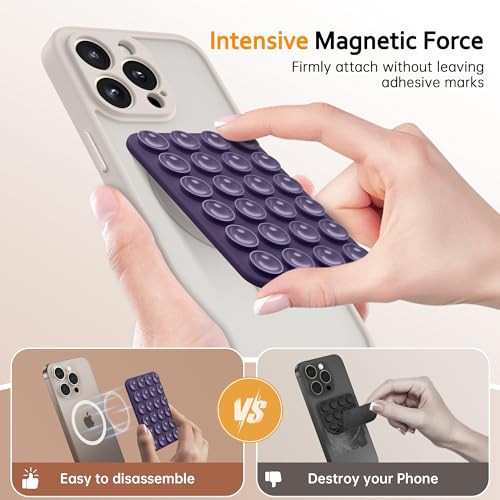 GONEZ Magnetic Suction Cup Mount, Hands-Free Silicone Grip Holder for iPhone & Android, Shower Phone Stand for Selfies & Videos, Deep Purple