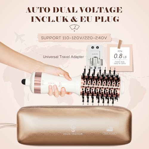 Dual Voltage Travel Blow Dryer Brush in one Hair Trends Mini Hot Air Brush