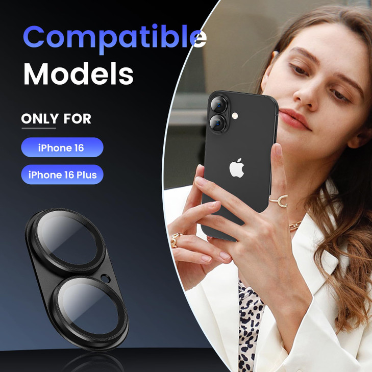 Tensea for iPhone 16 / iPhone 16 Plus Camera Lens Protector, Metal Aluminum Alloy Tempered Glass Cover Camera Screen Protector Accessories, Case-Comp