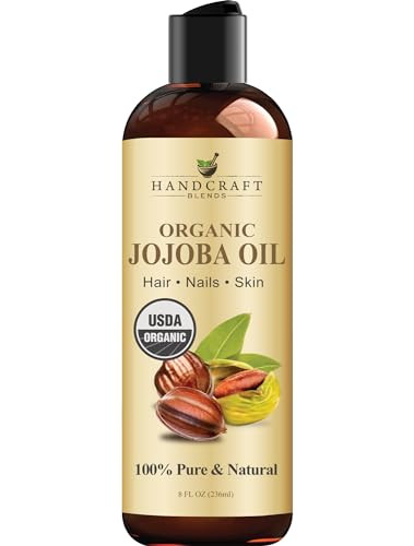Handcraft Blends USDA Organic Jojoba Oil Cold Pressed 8 Fl Oz 100 Pure Natural for Hair Skin Face Premium Grade Carrier