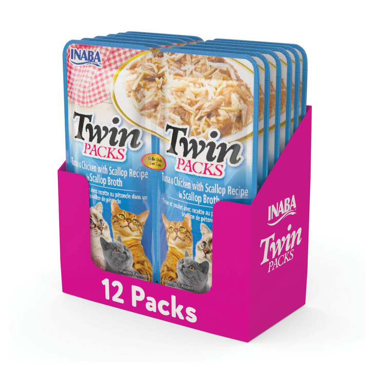 INABA Twin Packs for Cats Side Dish Topper Cups 1 4 Ounces per Serving 12 Servings Tuna Chicken with Scallop Recipe in