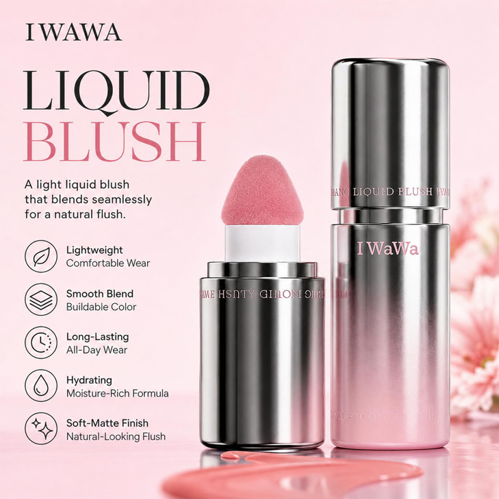 IWAWA Liquid Blush IWAWA Puffy Liquid Blush Jelly Texture Cream Blush with Sponge Tip Matte Nude Buildable Blusher