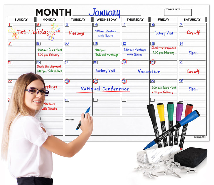 Large 36 x48 White Board Calendar Blank Dry Erase Calendar for Wall Big Dry Erase Wall Calendar Monthly Large Wall