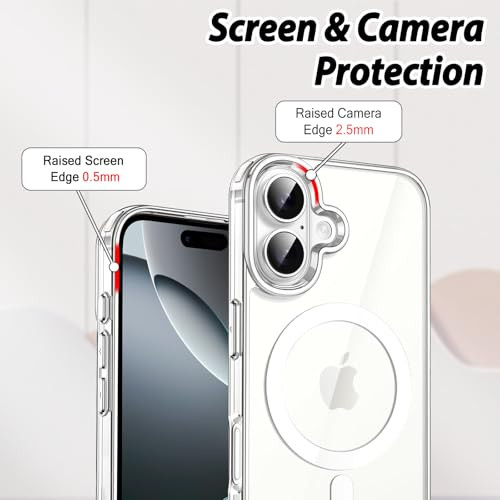 CameCosy Magnetic for iPhone 16 Case [Compatible for MagSafe],Crystal Clear Design Anti-Yellowing Slim Military Grade Protection Shockproof Cover for