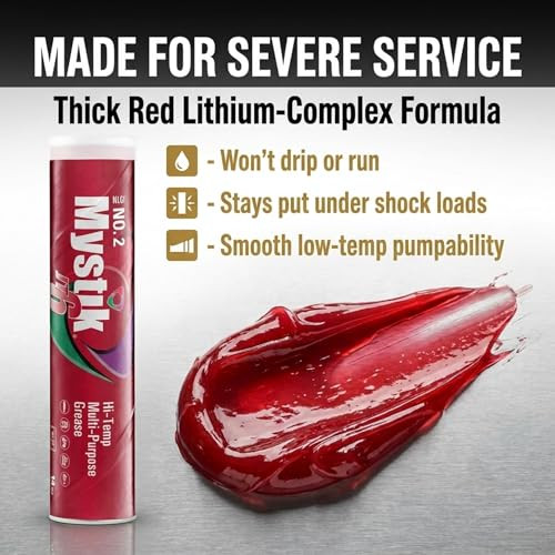 Mystik JT 6 High Temp Grease Tubes for Grease Gun Multi Purpose Red Lithium Complex NLGI 2 Wheel Bearing Grease 14 oz
