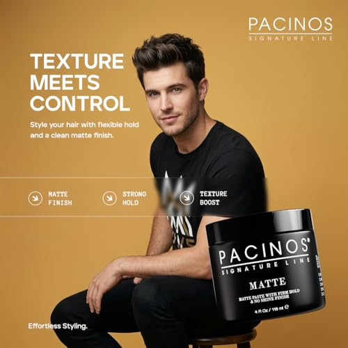 Pacinos Matte Hair Paste for Men Firm Hold No Shine Styling Wax 4 fl oz