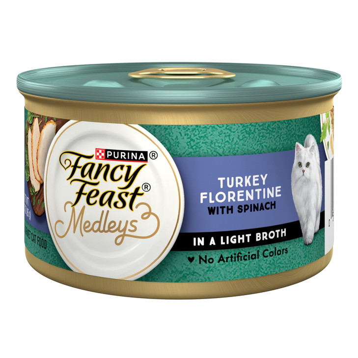 Purina Fancy Feast Wet Cat Food Medleys Turkey Florentine With Spinach in a Light Cat Food Broth Pack of 24 3 oz Cans