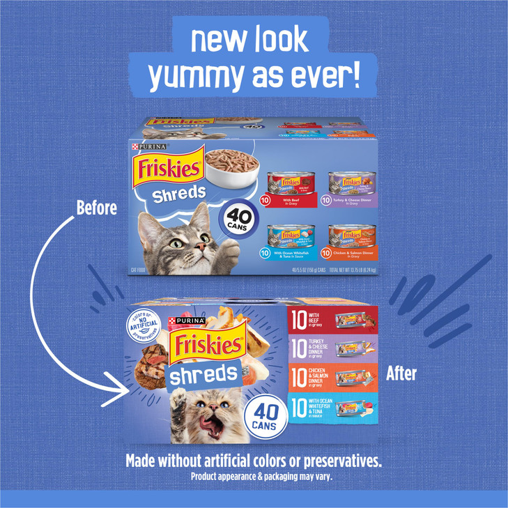 Purina Friskies Wet Cat Food Variety Pack Shreds 40 Pack 5 5 oz Cans