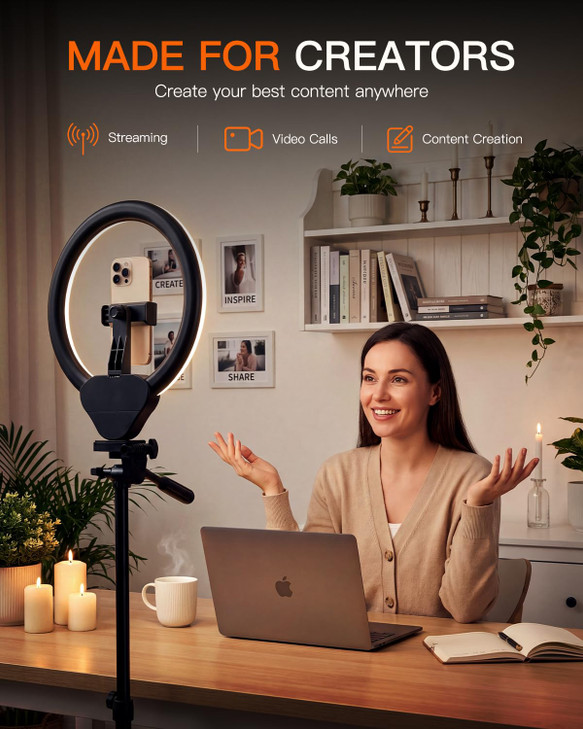 Sensyne Ring Light with Stand 50 Phone Tripod for iPhone Android LED Ring Light with Remote 3 Color Modes 10 Brightness